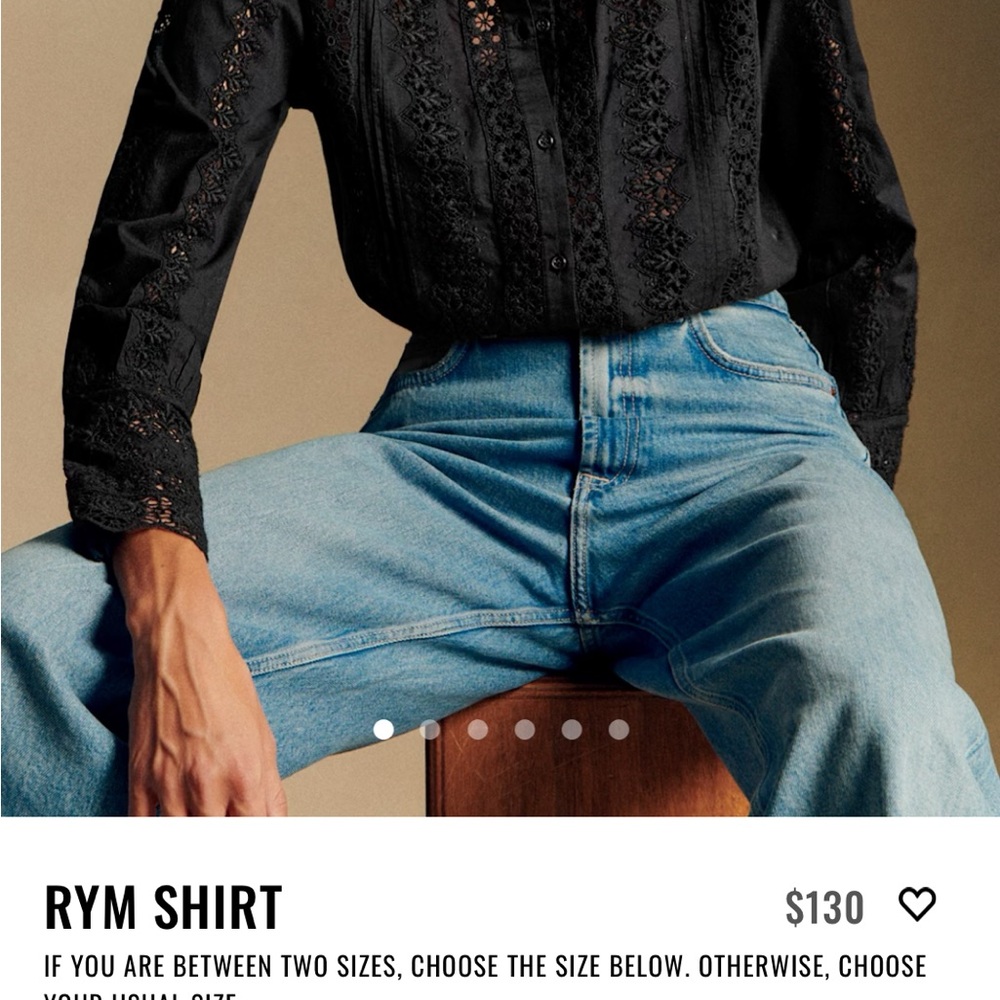 Sezane NWT rym Black Lace Button-Up Shirt